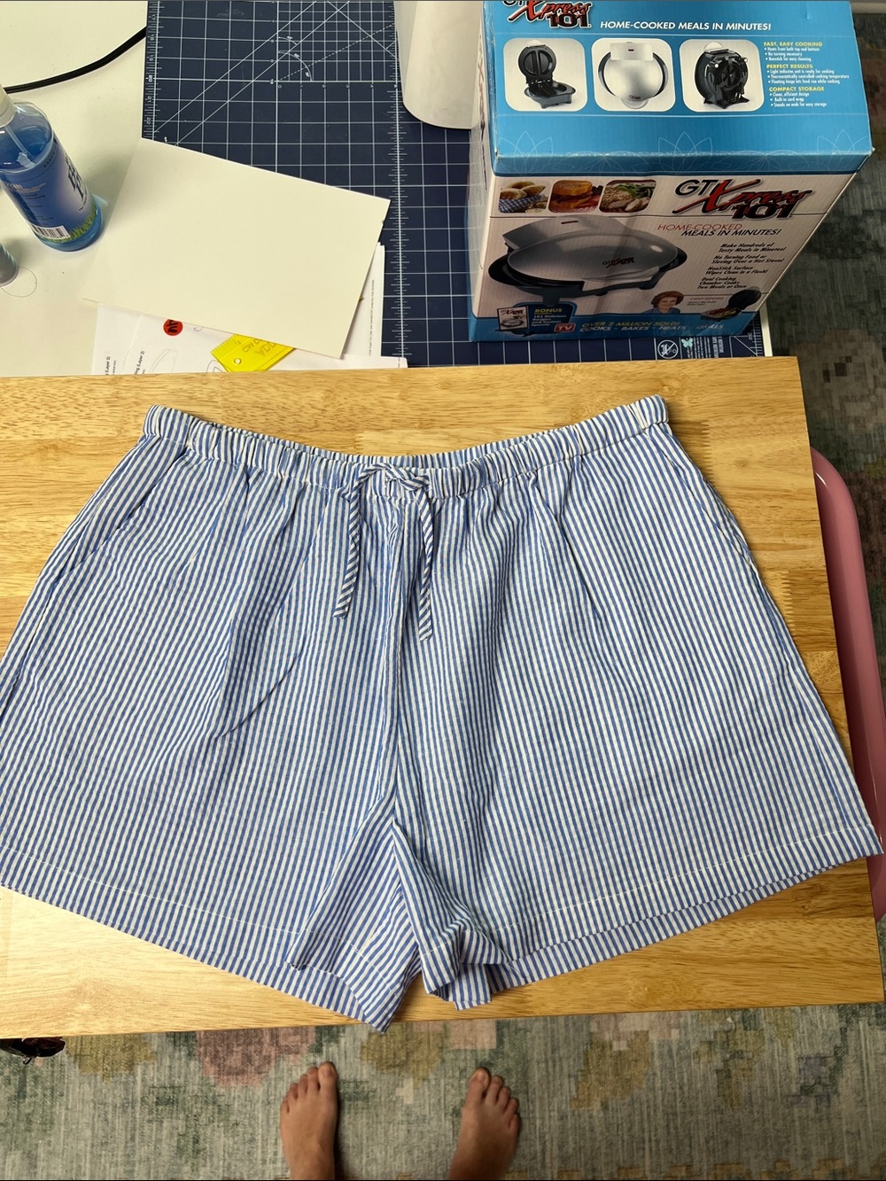 Double Zero Blue and White Striped Women's Drawstring Shorts